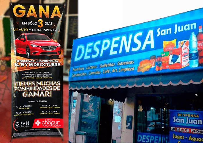 carteles llamativos en un entorno comercial