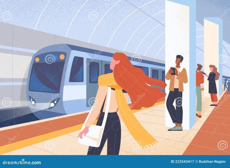 estacion de tren con pasajeros esperando 1