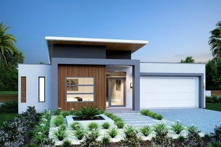 fachada de casa moderna con garage atractivo