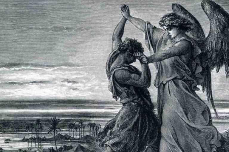 Por qué Jacob lucha con el ángel en la Biblia 11 jacob luchando con un angel en la noche
