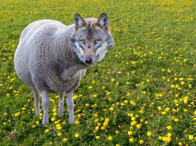 lobo disfrazado de oveja en paisaje 1