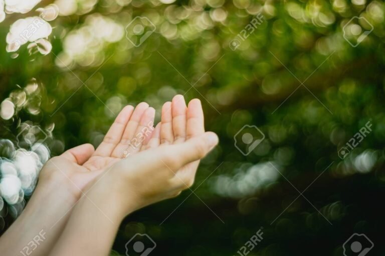 manos en oracion sobre un fondo natural