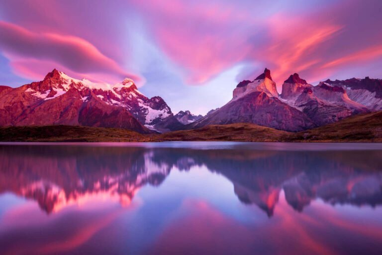 paisaje de torres del paine al atardecer