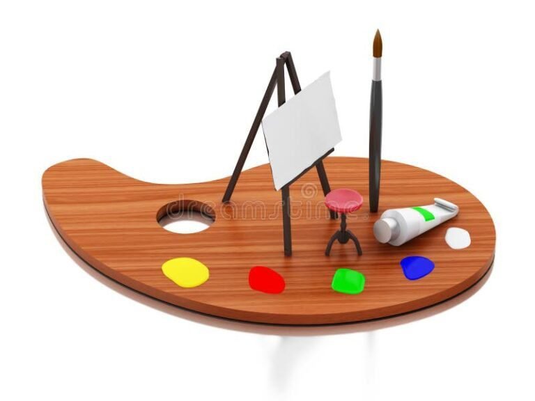 paleta de colores sobre un caballete de pintura