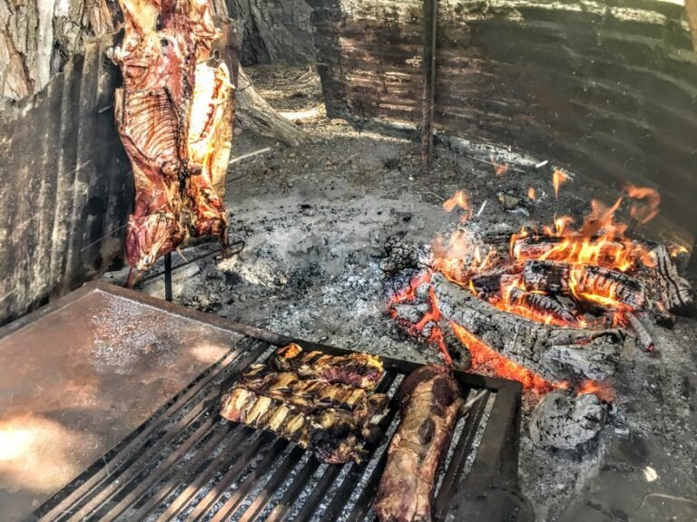 parrilla argentina con carne asada y fuego