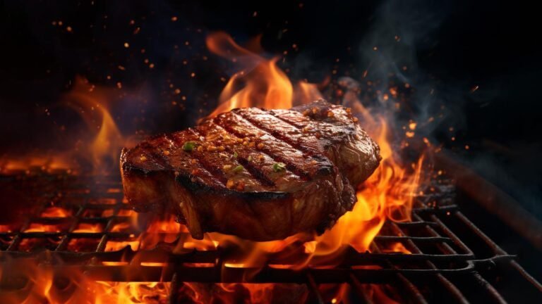 parrilla con carne asandose al fuego