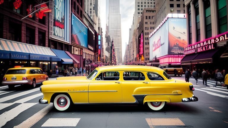 taxi en la calle con paisaje urbano