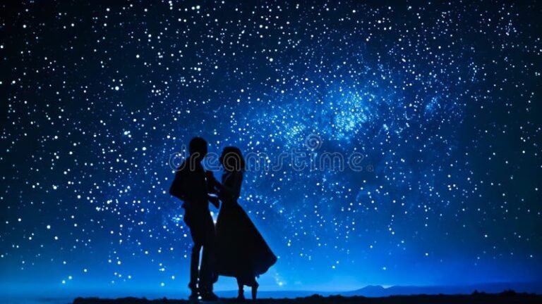 una pareja bailando bajo las estrellas